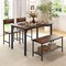 Rustic Brown 4-Piece MDF and Steel Dining Table Set Included Space-Saving Bench and Chairs